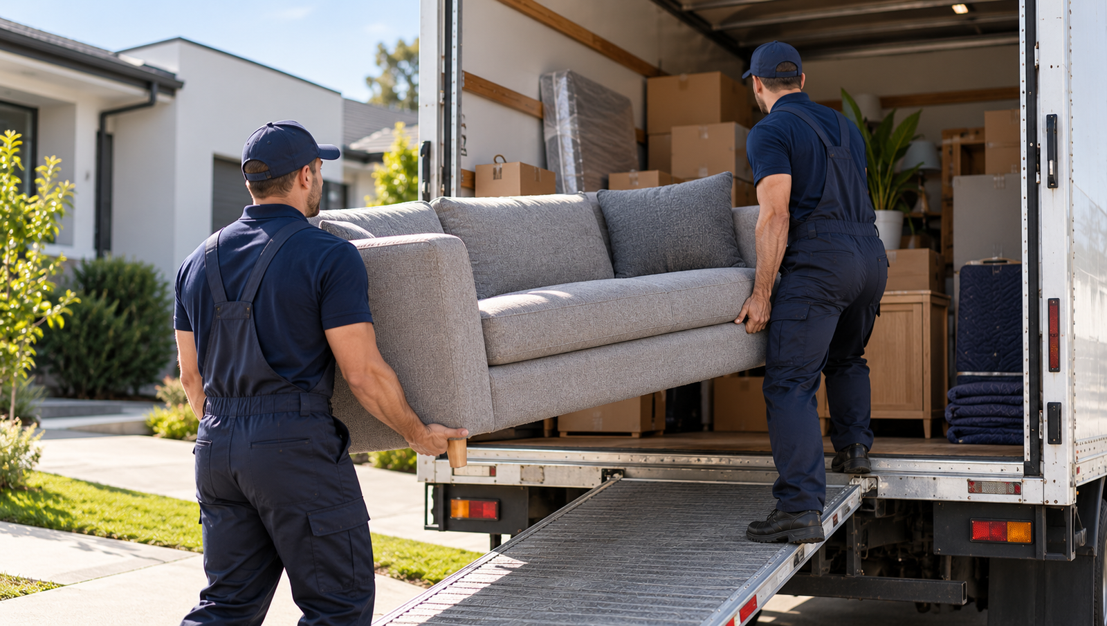 Removalists loading furniture into a moving truck in Hobart